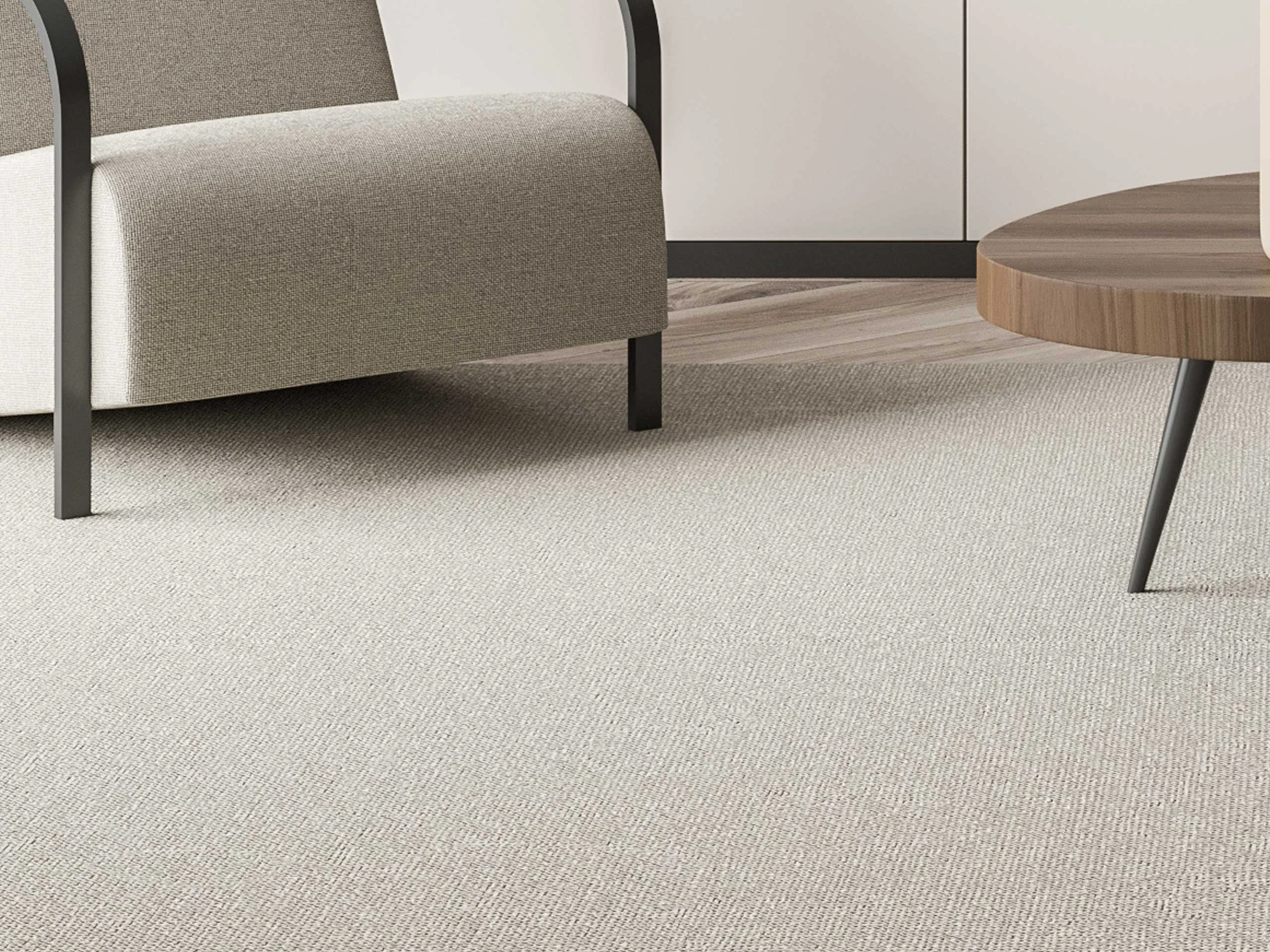 Plain carpet in modern living room arrangement.